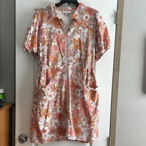 Skies Are Blue Pink and Orange Floral Zip-Front Dress